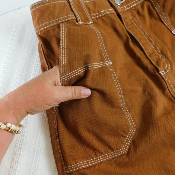 Topshop High Waist Utility Denim Mini Skirt Toffee Women's Size 6 Pockets EUC! - Picture 3 of 11